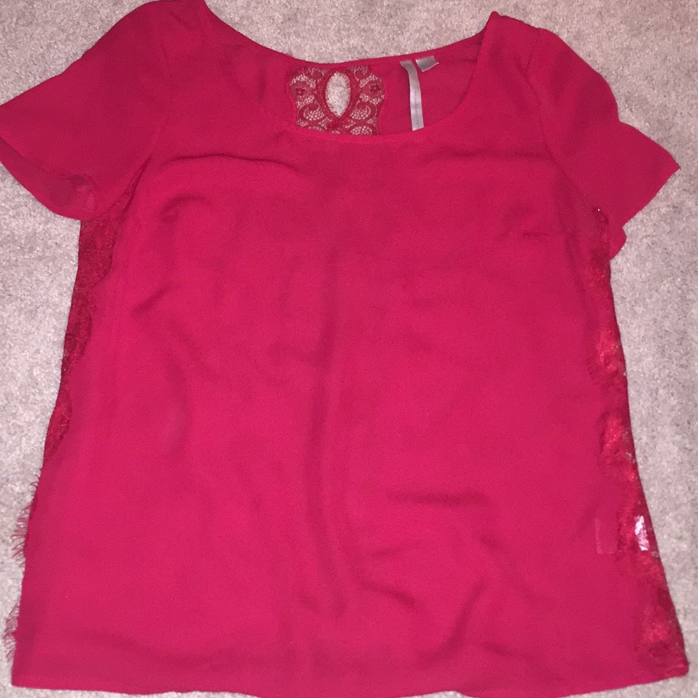 Lauren Conrad red lace blouse